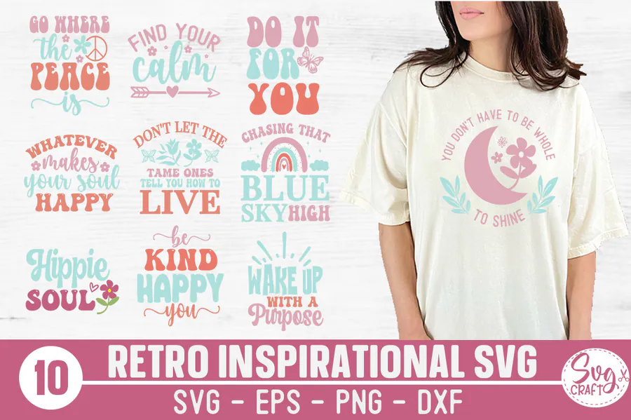 Boho Hippie SVG Bundle Retro Inspiration preview for retro groovy shirt svg