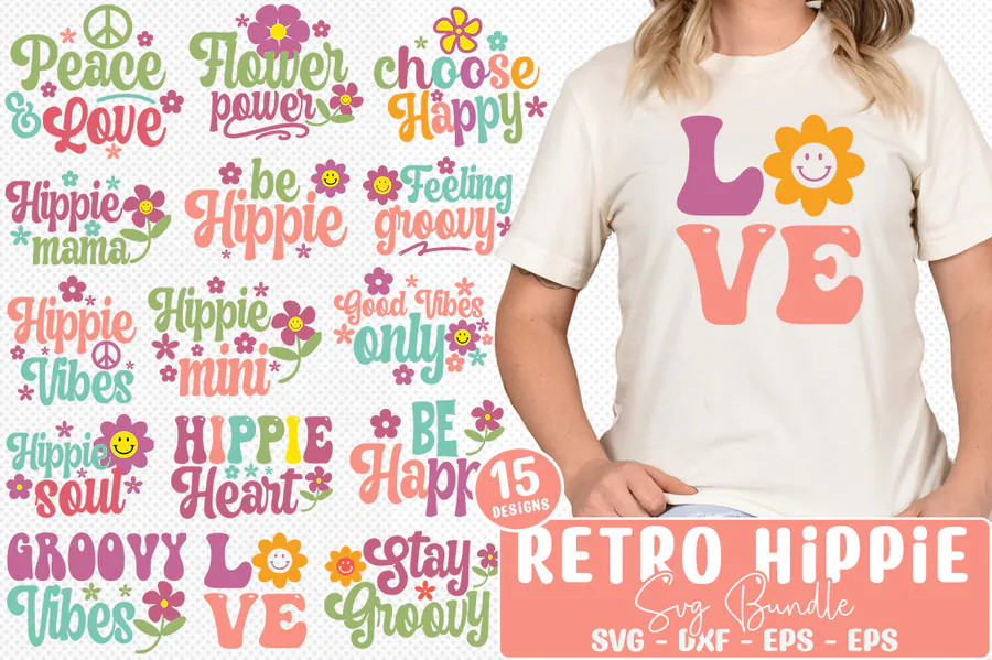 Retro Hippie SVG Bundle preview for retro groovy shirt svg