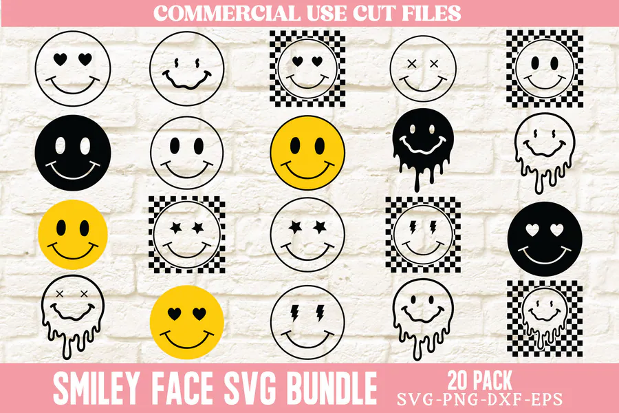 Smiley Face SVG Bundle, Emoji SVG Bundle preview for retro groovy shirt svg