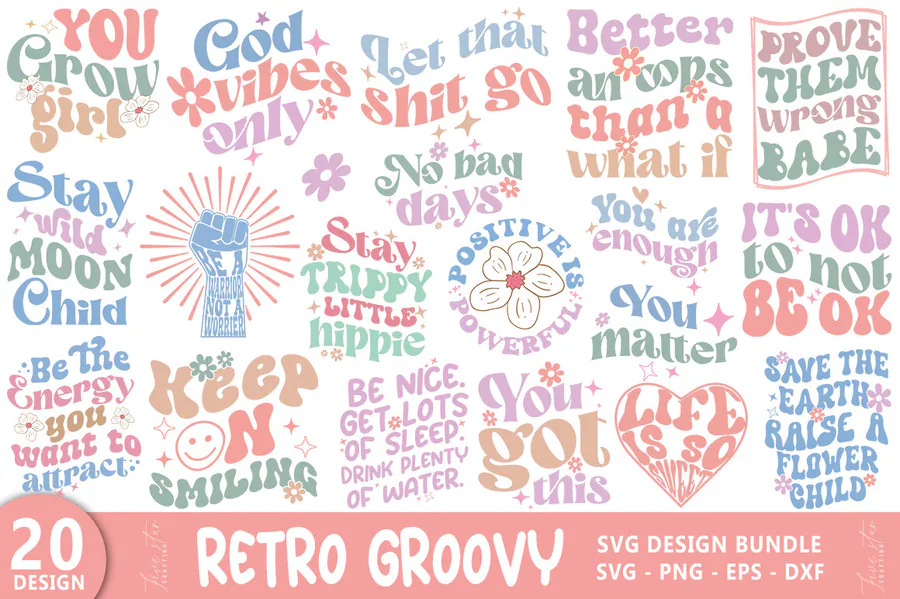 Retro Groovy Quote SVG Bundle preview for retro groovy shirt svg