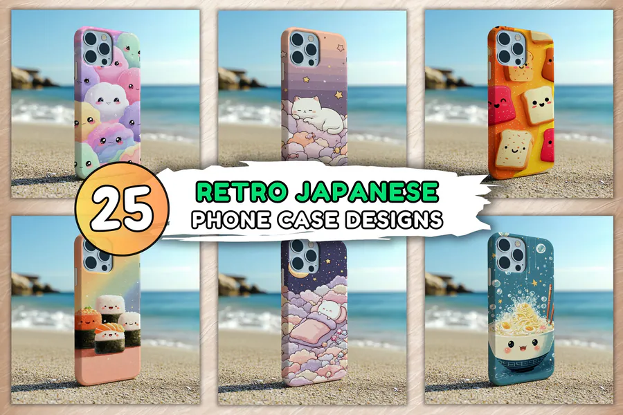 25-Design Retro Japanese Phone Case Bundle preview for retro phone case sublimation ideas