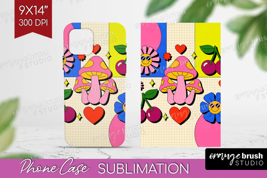 Groovy Mushroom Collage Phone Case preview for retro phone case sublimation ideas