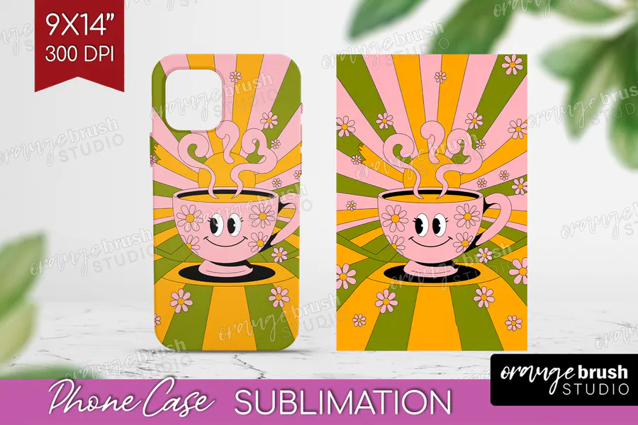 Groovy Teacup Phone Case preview for retro phone case sublimation ideas