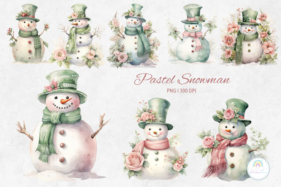 Watercolor Pastel Snowman Sublimation preview for snowman Christmas sublimation PNG