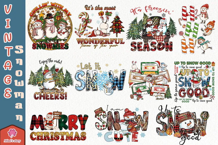 Snowman Christmas Sublimation Bundle preview for snowman Christmas sublimation PNG