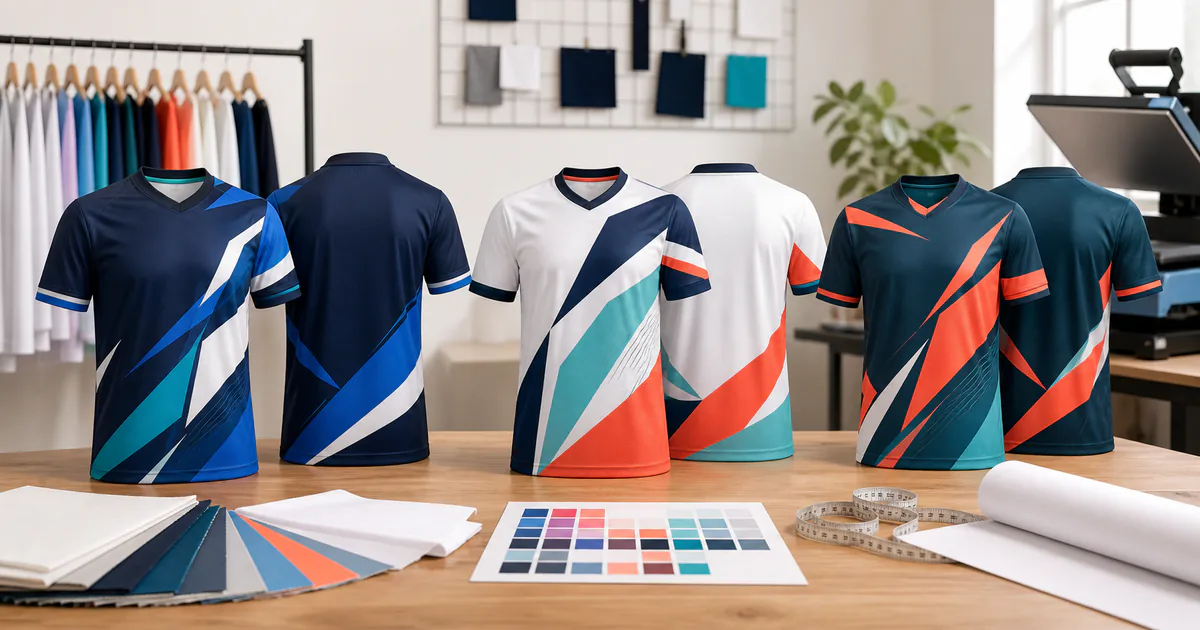 Sublimation jersey design templates shown on colorful custom team uniforms