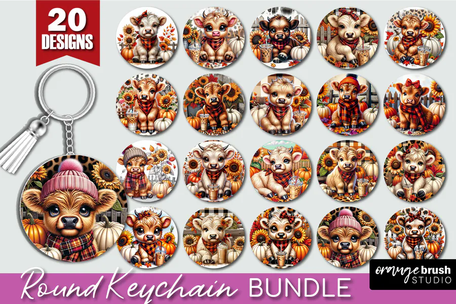 Highland Cow Fall Keychain Bundle preview for sublimation keychain designs