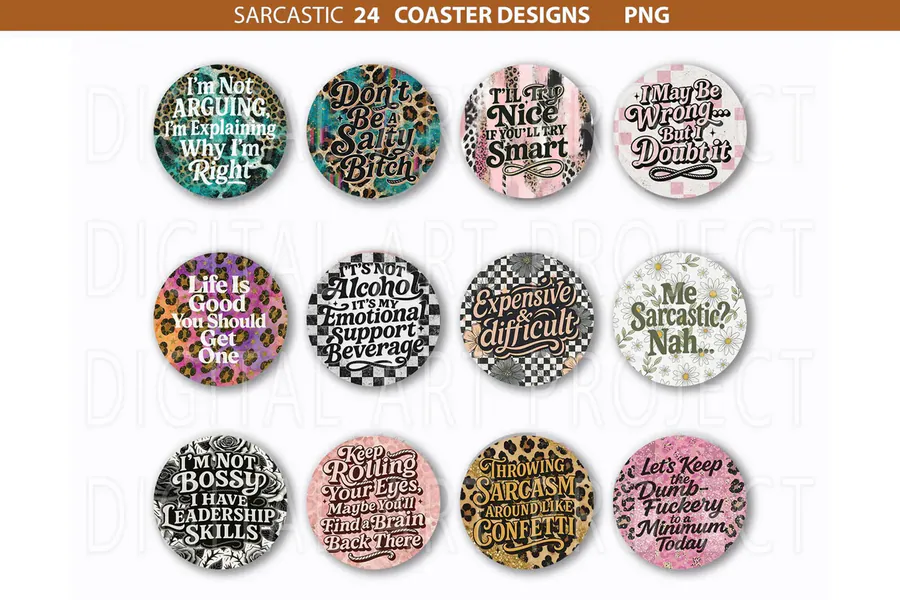 Sarcastic Keychain & Car Coaster Design preview for sublimation keychain designs