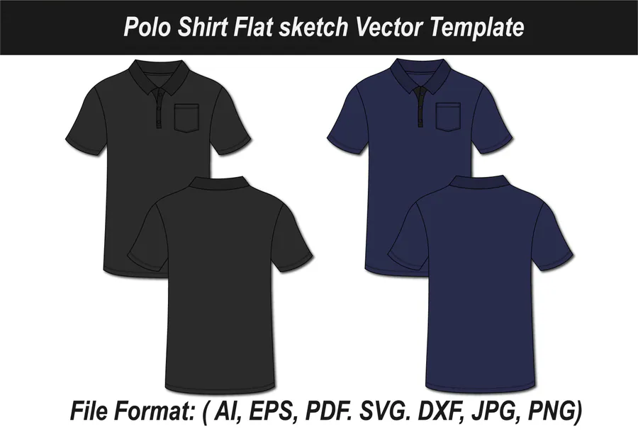 Polo Shirt Fashion Flat Sketch preview for sublimation polo shirt design