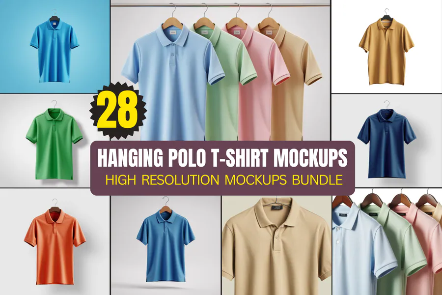 Hanging Polo Mockup Bundle 2 preview for sublimation polo shirt design