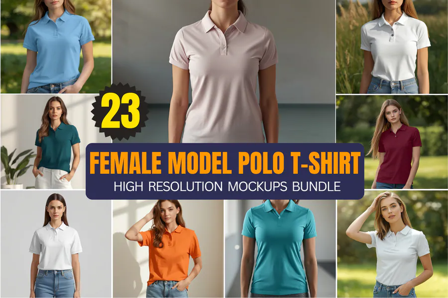 Women’s Polo Model Mockup Bundle preview for sublimation polo shirt design