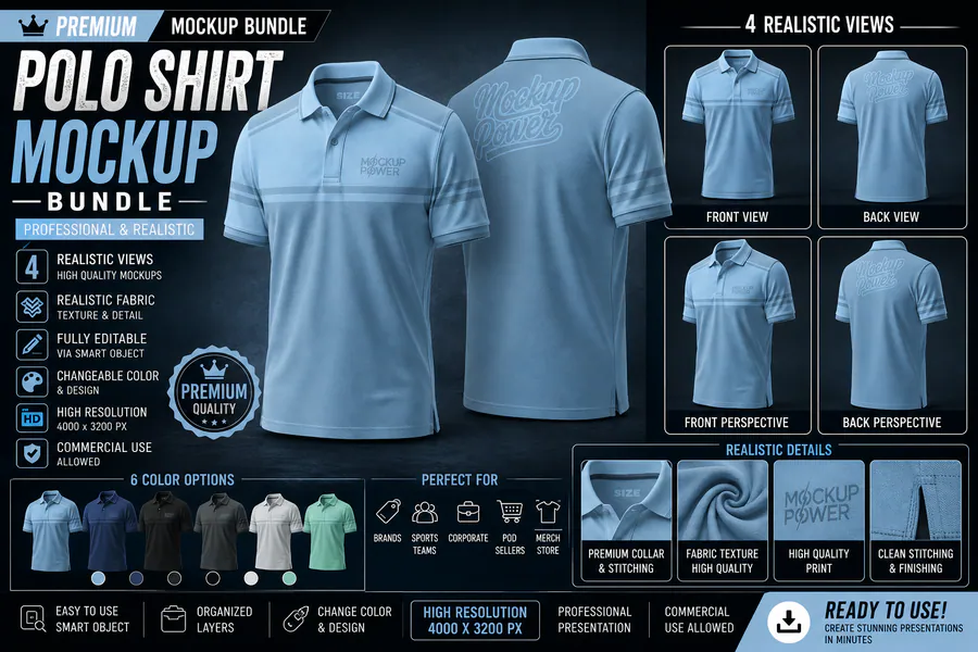 Polo Shirt Mockup Bundle preview for sublimation polo shirt design