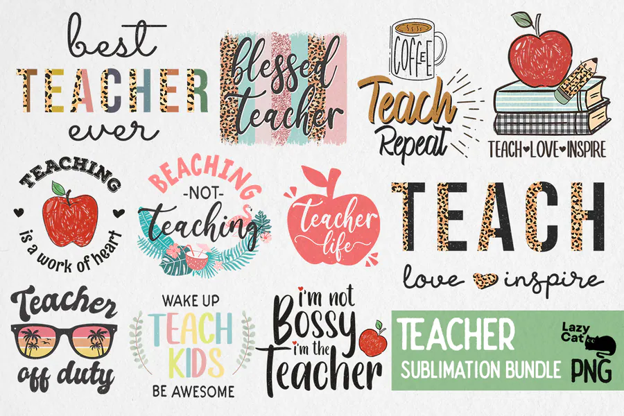 Teacher Sublimation Bundle preview for teacher sublimation designs
