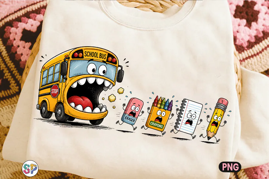 Funny School Bus & Pencil Design preview for teacher sublimation designs