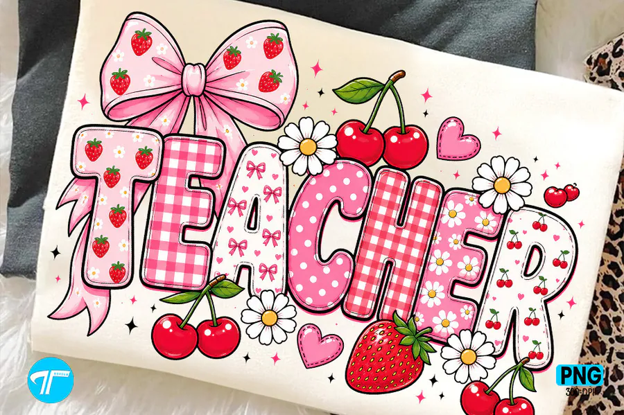 Preppy Teacher Strawberry Design preview for teacher sublimation designs
