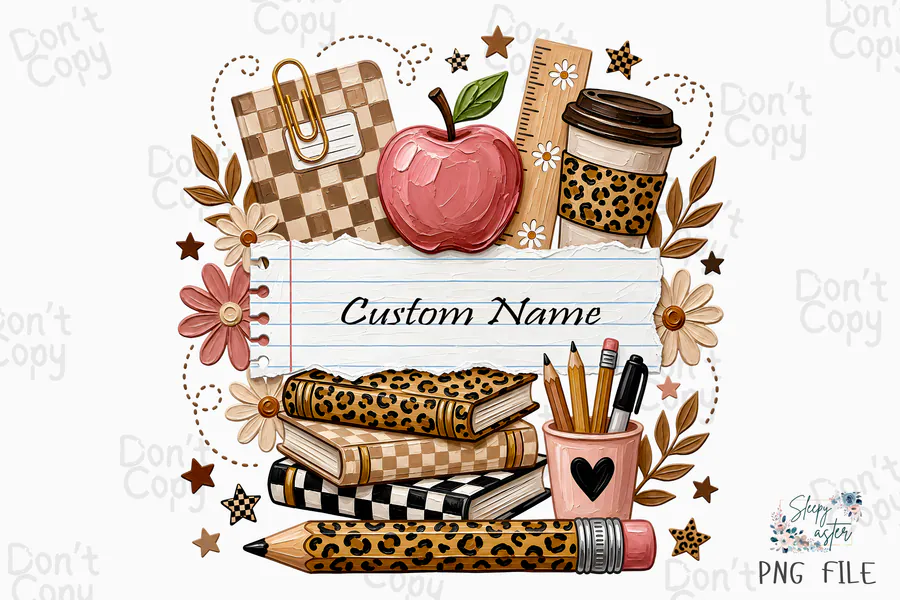 Custom Teacher Name School PNG preview for teacher sublimation designs