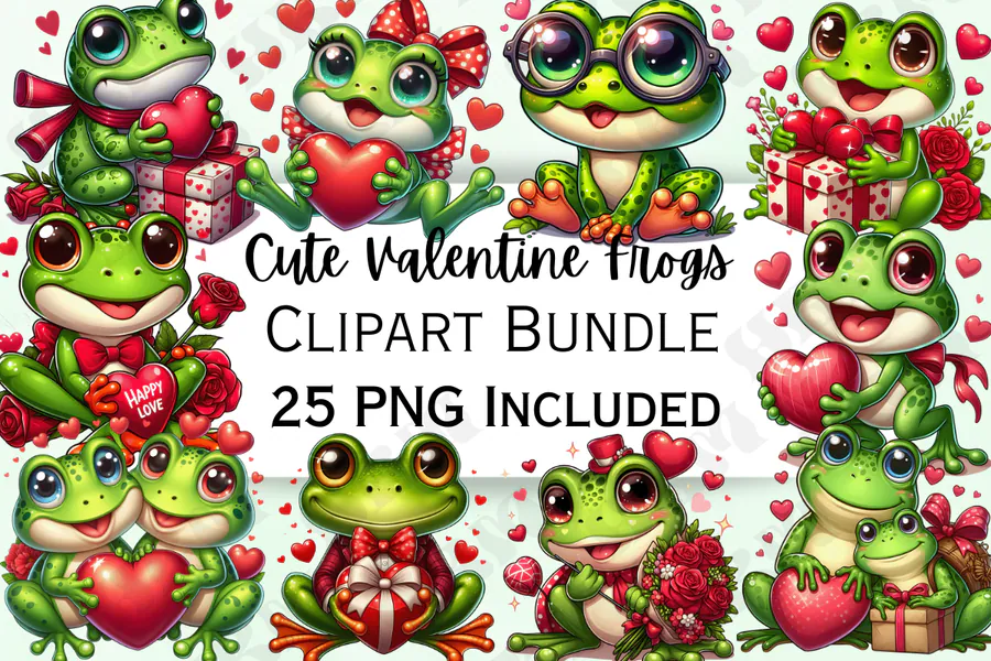 Cute Valentine's Day Frog Clipart preview