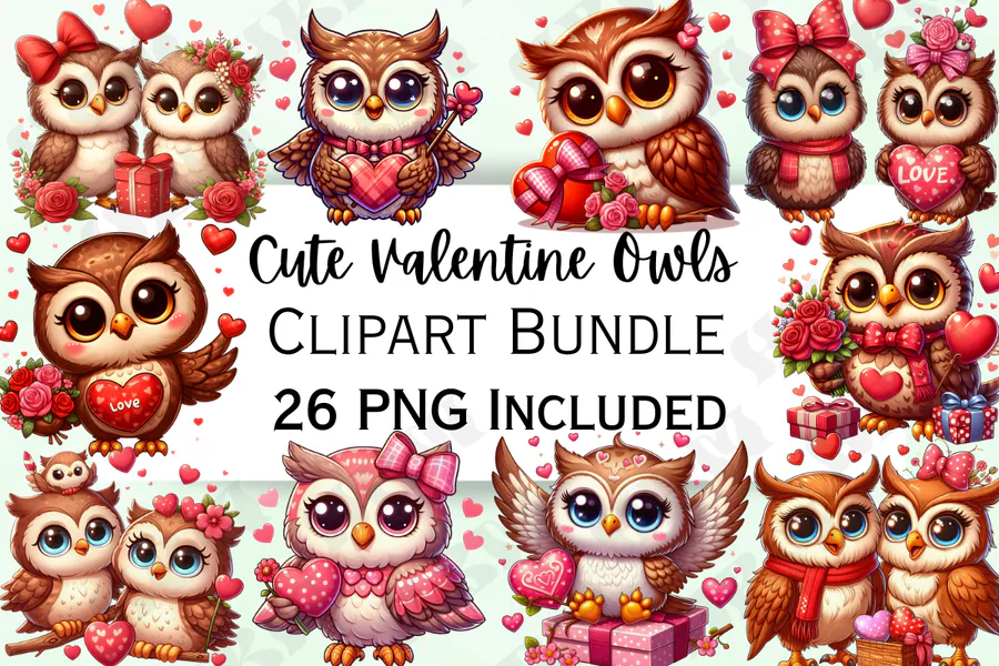 Cute Valentine's Day Owl Clipart preview