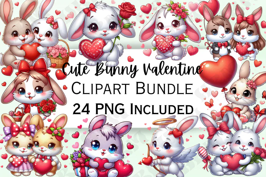 Cute Valentine's Day Bunny Clipart preview