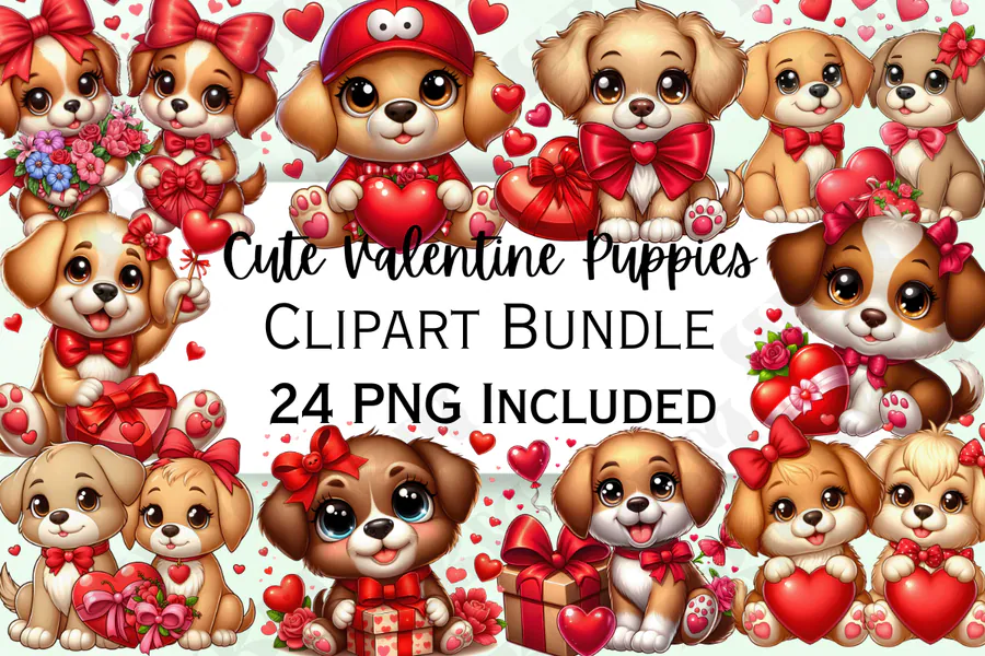 Cute Valentine's Day Puppy Clipart preview