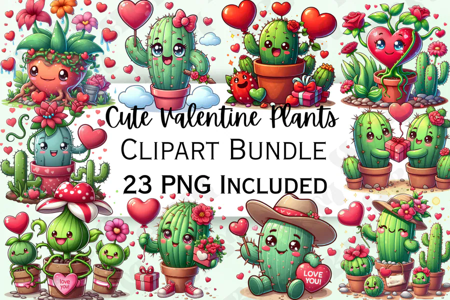 Cute Valentine's Day Plants Clipart preview
