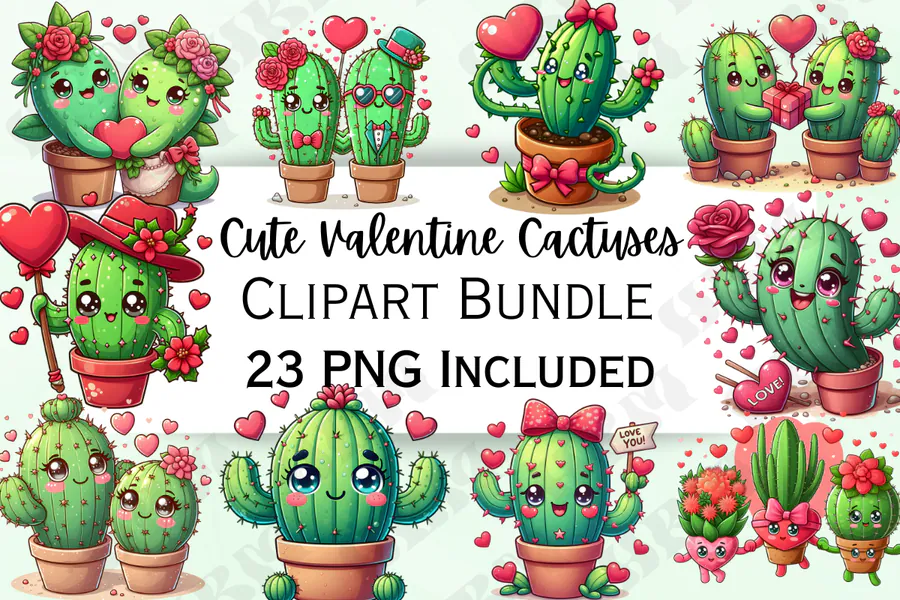 Cute Valentine's Day Cactus Clipart preview