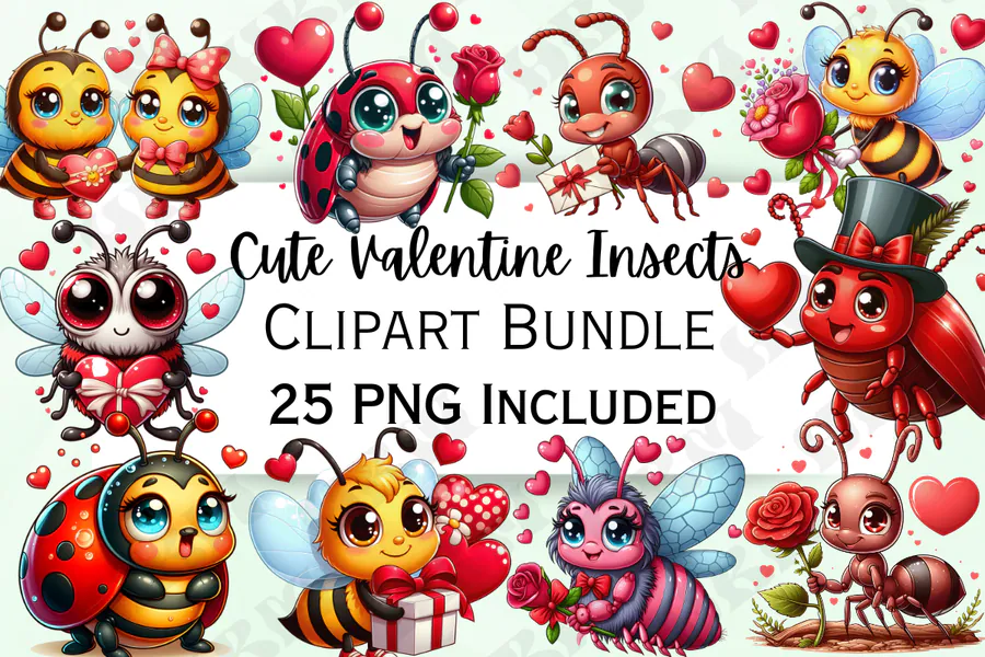 Cute Valentine's Day Insects Clipart preview