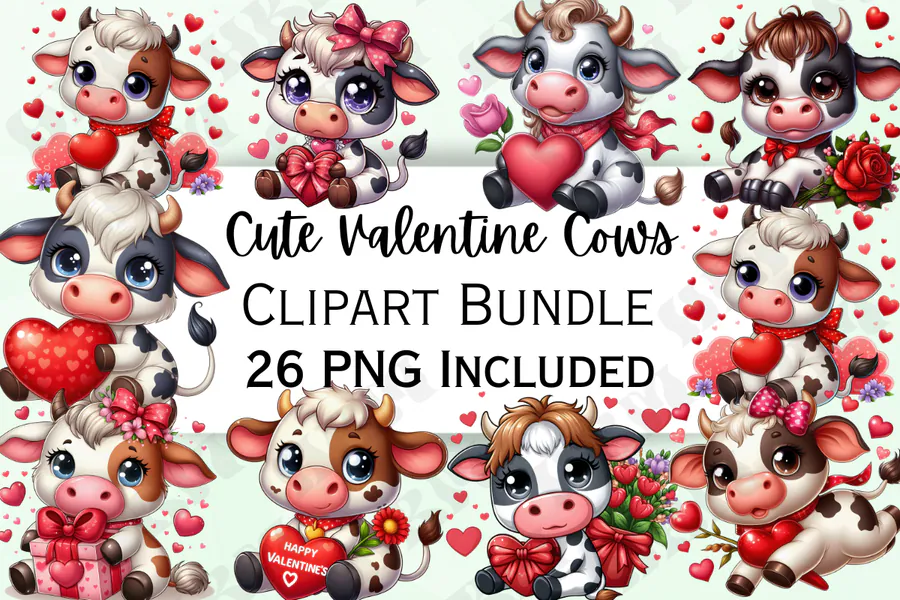 Cute Valentine's Day Cow Clipart preview