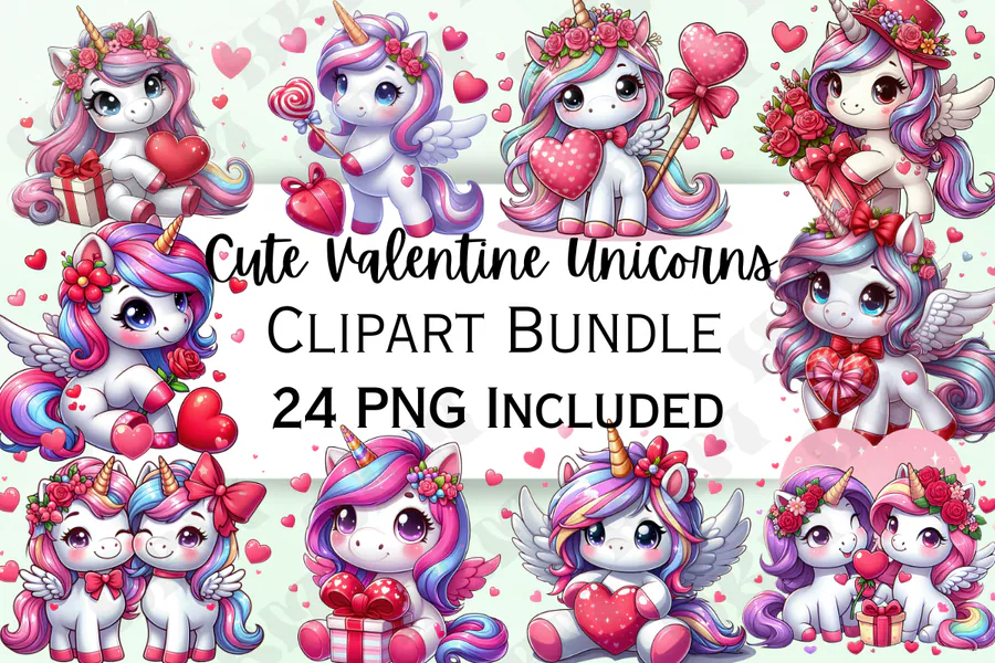 Cute Unicorn Valentine's Day Clipart preview