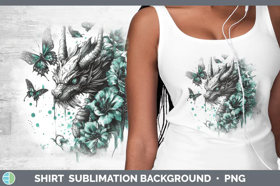 Dragon Shirt Teal Drips Sublimation preview for animal sublimation shirt designs
