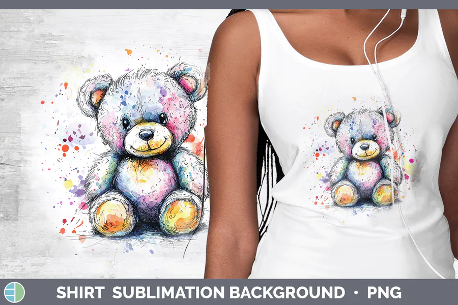 Teddy Bear Watercolor Shirt Sublimation preview for animal sublimation shirt designs