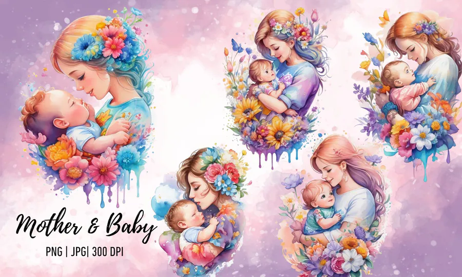 Watercolor Mother Baby Sublimation preview for baby sublimation designs