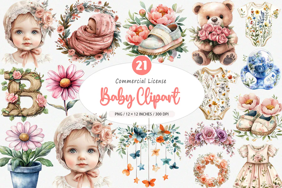 Watercolor Baby Sublimation PNG preview for baby sublimation designs