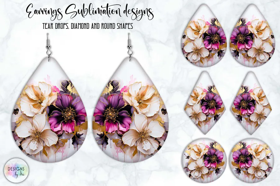 Elegant Peony Flowers Earrings Design preview for floral sublimation earring designs