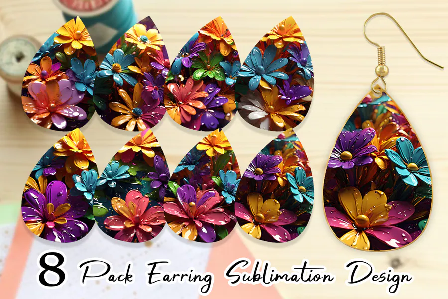 Earring 3D Flowers with Waterdrop preview for floral sublimation earring designs