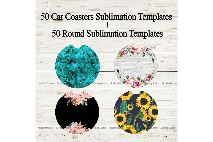 50-Design Car Coaster Template Bundle preview for car coaster sublimation designs