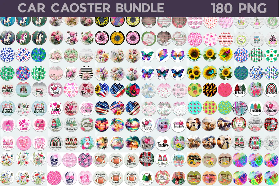 180-PNG Car Coaster Bundle preview for car coaster sublimation designs