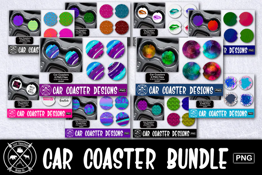 Mixed-Theme Sublimation Car Coaster Bundle preview for car coaster sublimation designs