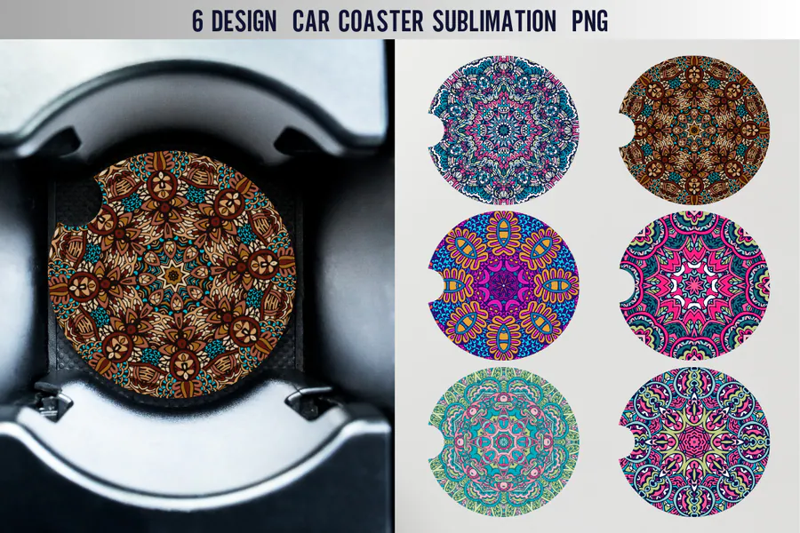 Abstract Boho Notched Coaster Designs preview for car coaster sublimation designs