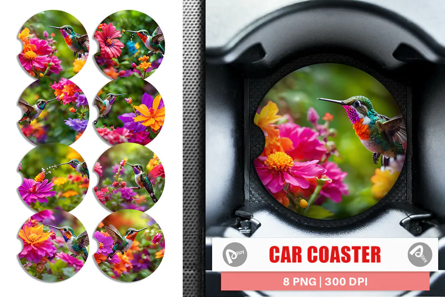 Hummingbird and Flower Coaster Set preview for car coaster sublimation designs