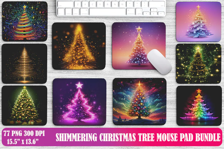 Shimmering Christmas Tree Mouse Pad preview for Christmas mouse pad sublimation designs