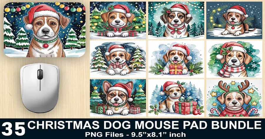 Christmas Dog Mouse Pad Bundle preview for Christmas mouse pad sublimation designs