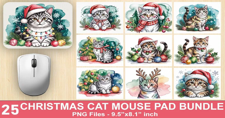 Vintage Christmas Cat Mouse Pad Bundle preview for Christmas mouse pad sublimation designs