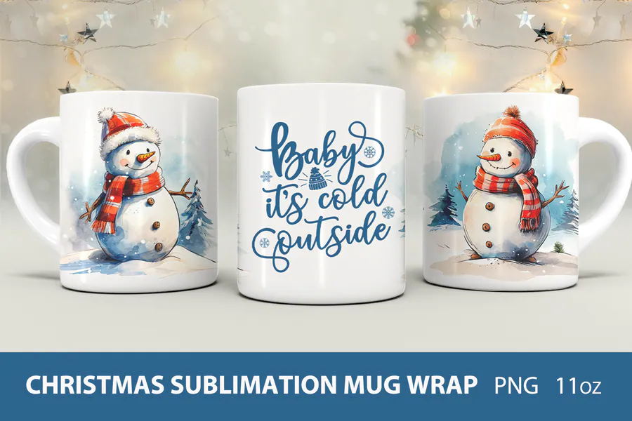 Classic Snowman Christmas Mug Wrap preview for Christmas mug sublimation