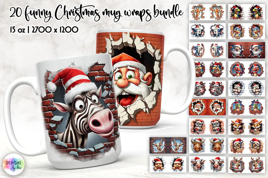 Funny Christmas Brick-Wall Mug Wraps preview for Christmas mug sublimation