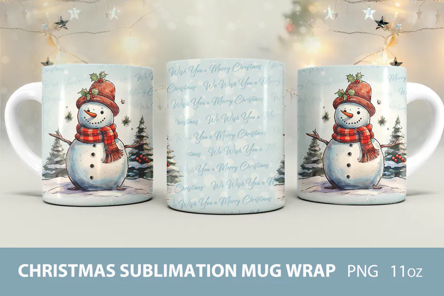 Snowman Holiday Mug Wrap preview for Christmas mug sublimation