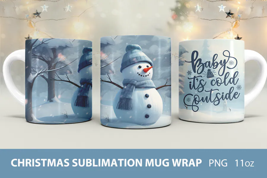 Winter Snowman Sublimation Mug Wrap preview for Christmas mug sublimation