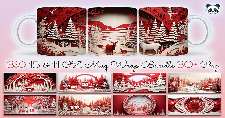 34 3D-Effect Christmas Mug Wraps preview for Christmas mug sublimation