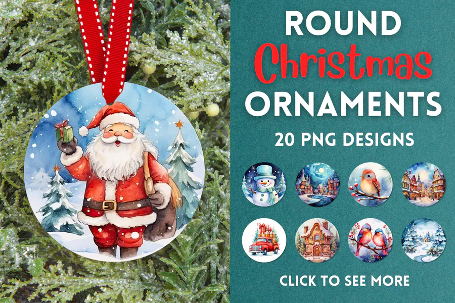 Round Christmas Ornaments Bundle preview for sublimation ornaments