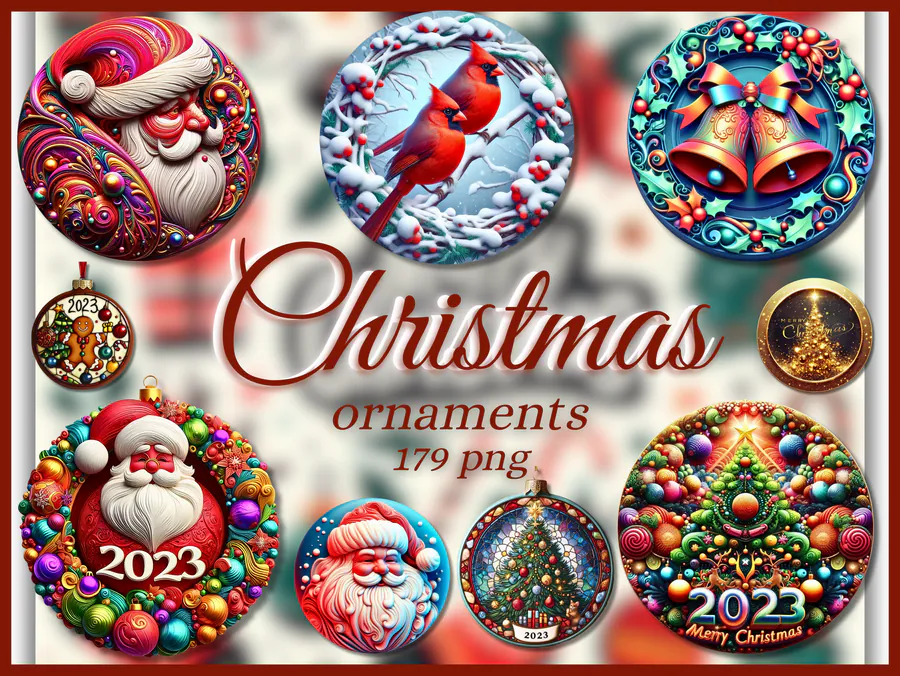 179 Christmas Ornaments PNG Bundle preview for sublimation ornaments